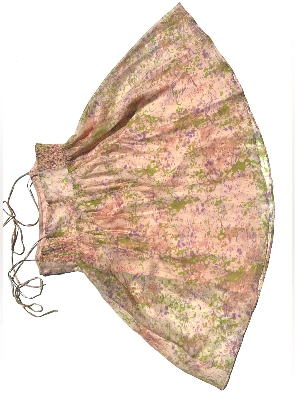 ASTR Babydoll Serenity Pink and Green Floral Strap Tie-Shoulder Sundress Dress M